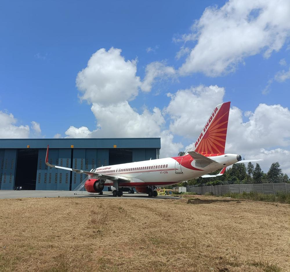 Air India A320neo at hangar for retrofit