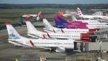 Aircraft lined up in airport