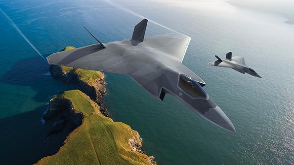 Two fighter jets flying over islands